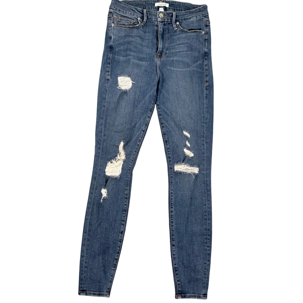 Good American Jeans 4/27 Blue GAGW103 Good‎ Waist Distressed Skinny Stretch